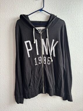Y2K Victoria’s Secret PINK Logo Black Zip Hoodie Large